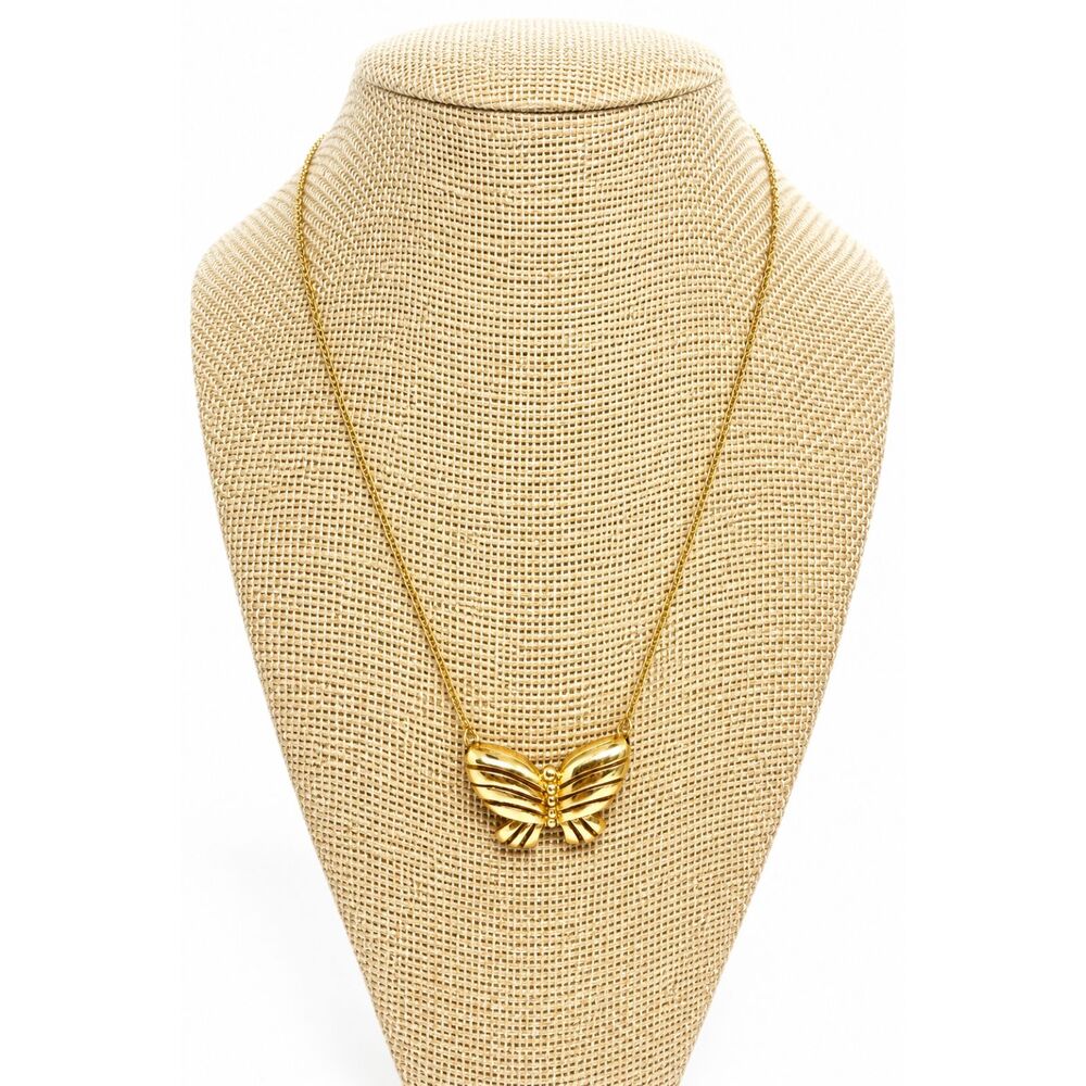 VINTAGE SARAH COVENTRY Necklace Gold Tone Butterfly Pendant Signed 16"